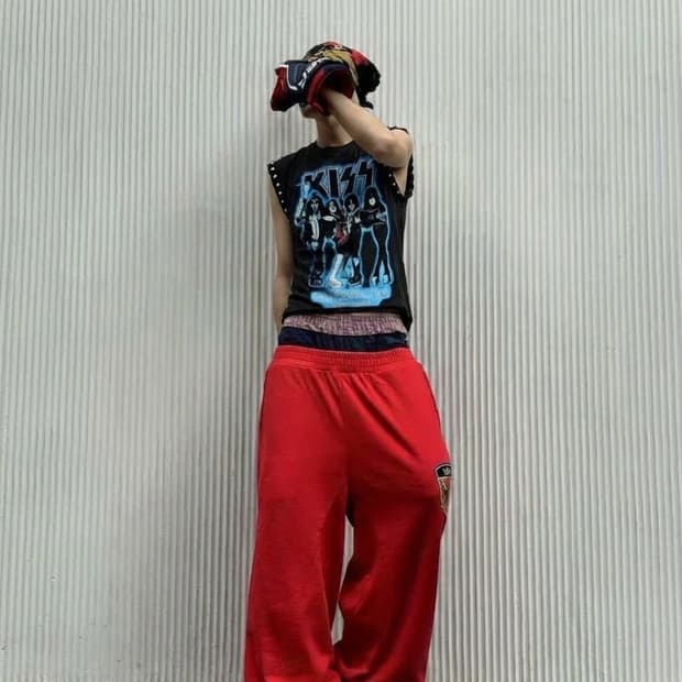 LAZER HEAVEN / KISS 락밴드 프린트 스터드 민소매 티셔츠