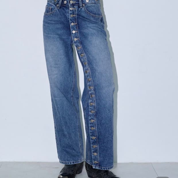 폴리수엠 LONG BUTTON FLY JEANS, BLUE 2사이즈