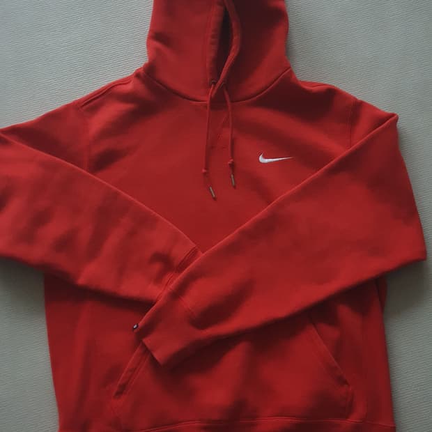 나이키 레드 기모 후드티 L