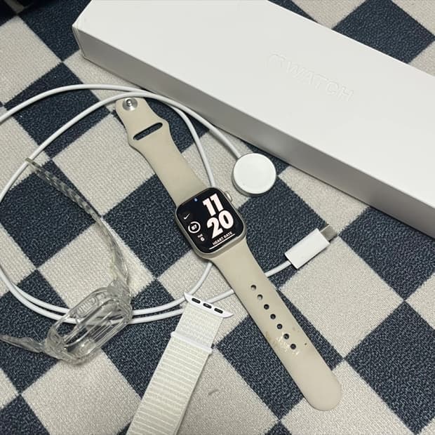 애플워치 7 GPS 41mm 스타라이트 풀박스 충전케이블 포함 케이스