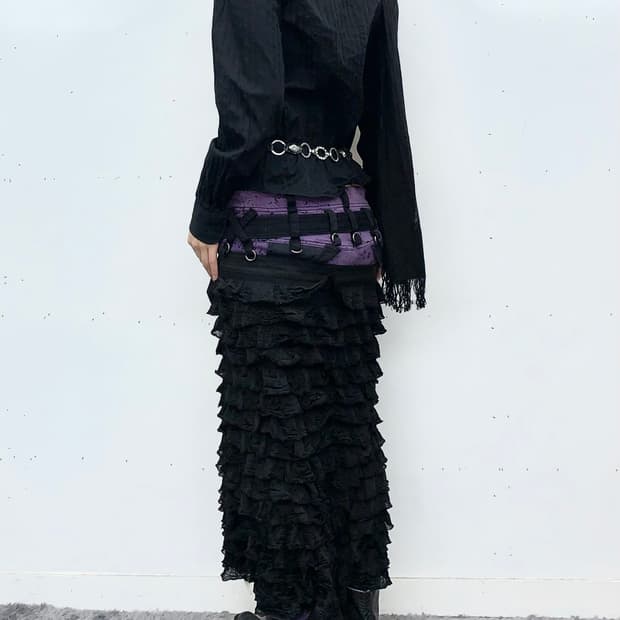 재패니즈 프릴 디테일 미디 스커트