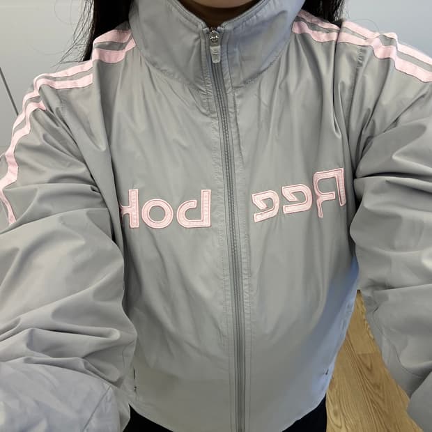 리복 딸기우유 핑크그레이 집업 져지