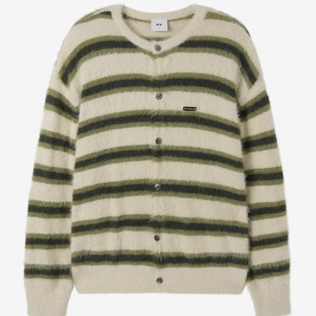 OY HAIRY STRIPE KNIT CARDIGAN - IVORY