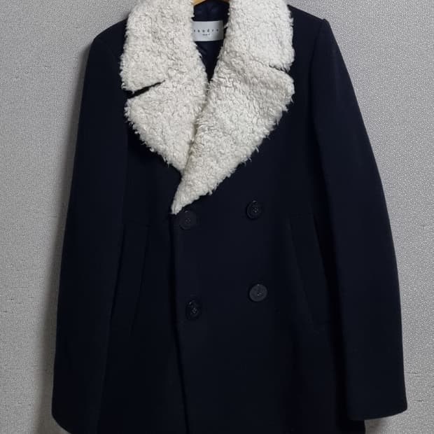 XS (44) 산드로 네이비 울혼방 반코트
