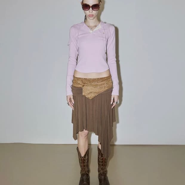 스컬프터 Beaded Jersey Skirt Brown