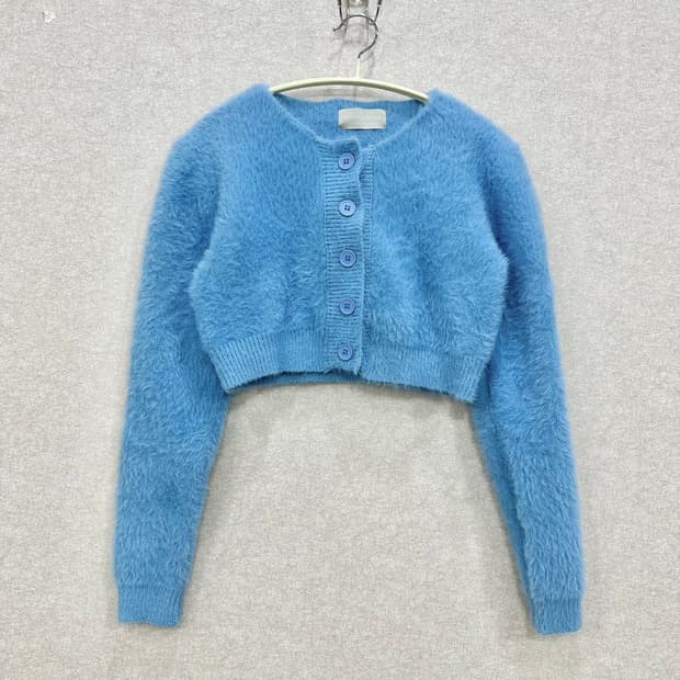 뭉치 퍼 니트 크롭가디건 