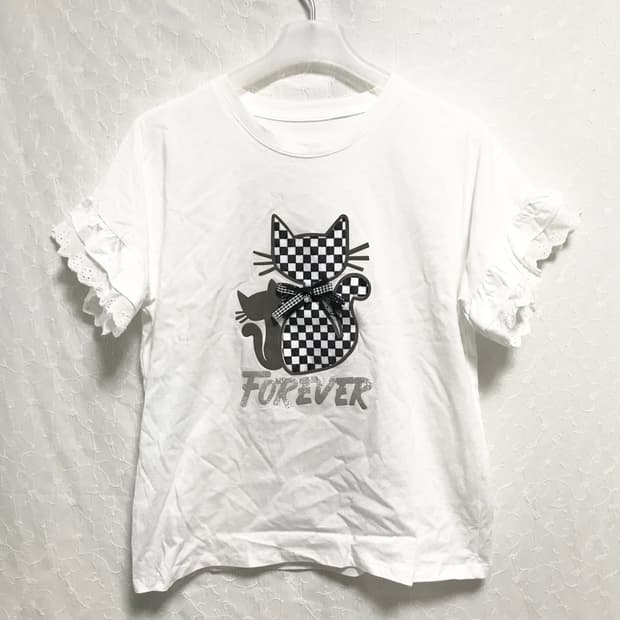 빈티지 너드 모리 네코 프릴 반소매 탑