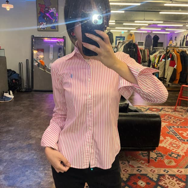 폴로랄프로렌 핑크색 스트라이프 버튼다운 셔츠
