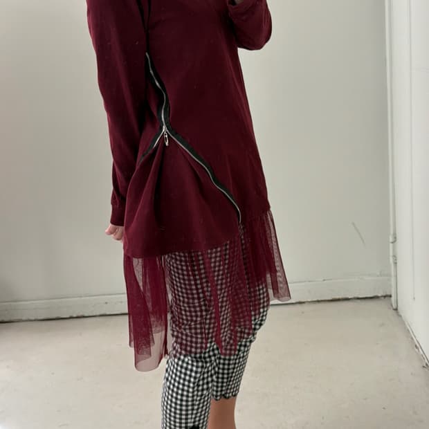 일본빈티지 언발 지퍼 튤 레이어드원피스