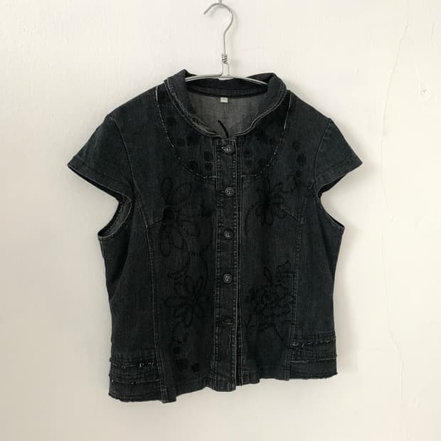Crochet Detail Dark Wash Denim Vest