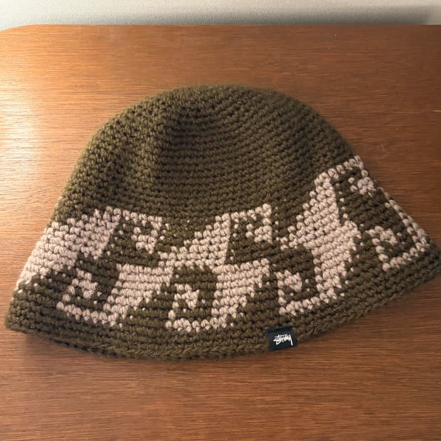 스투시 웨이브 니트 버킷햇 본 올리브