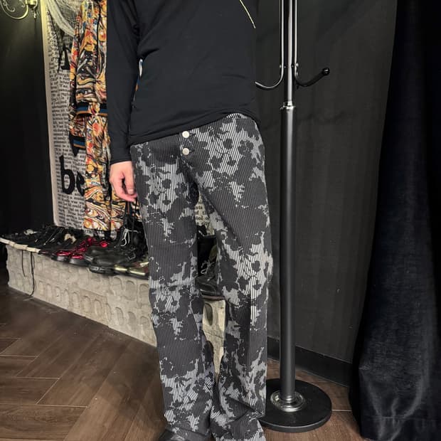 Stripe Button-Fly Flare Pants