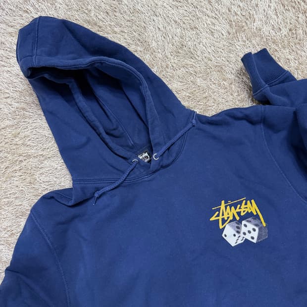 스투시 네이비 다이스 후드 L