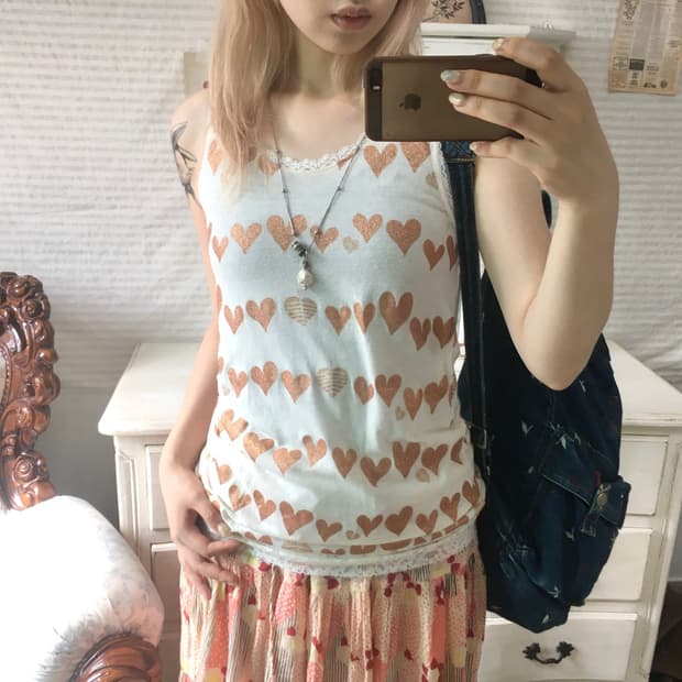 jpn vintage 하구미 하트 글리터 레이스 슬리브리스