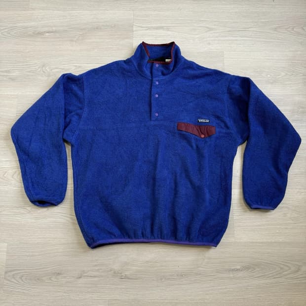 90s 파타고니아 신칠라 스냅-T 플리스 로얄블루/버건디 자메이카 메이드