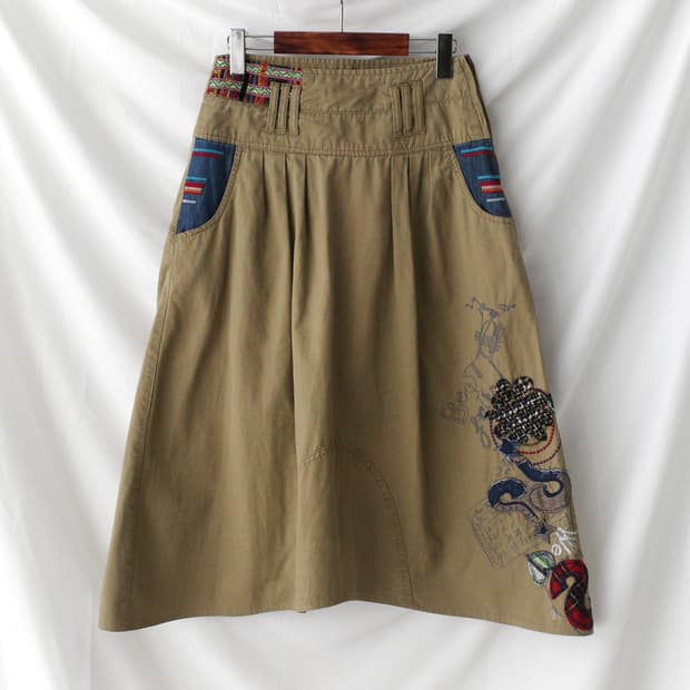 desigual) check embroidery skirt