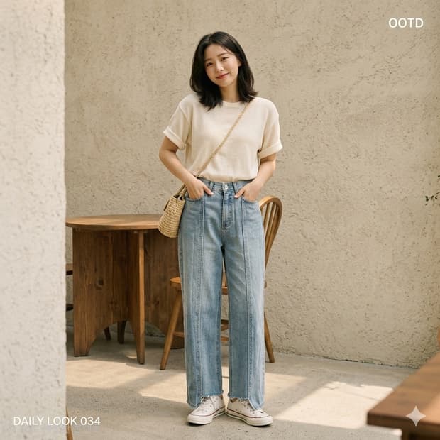 UGIPAL 서울 절개 라인 와이드 데님 팬츠