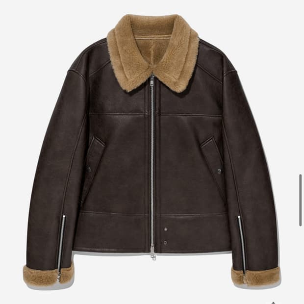 알렌느 무스탕 시어링 크롭 레더 자켓