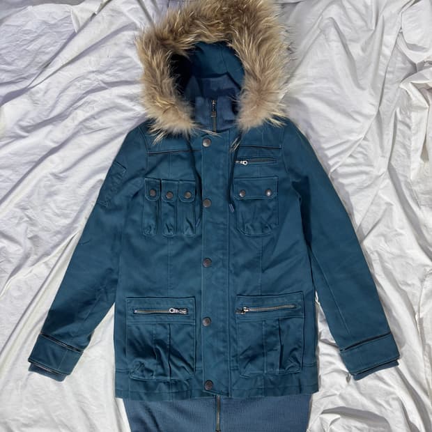 빈티지 퍼 트리밍 멀티포켓 후드 자켓 y2k lgb goa 