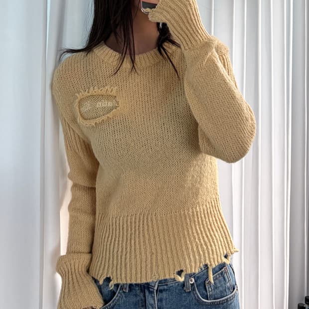 [S]마뗑킴 Matin kim 데미지 솔리드 니트 라이트 옐로우