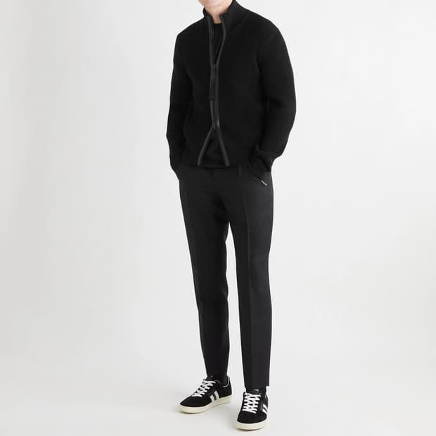 톰포드 헤비 캐시미어 혼방 레더트리밍 니트가디건