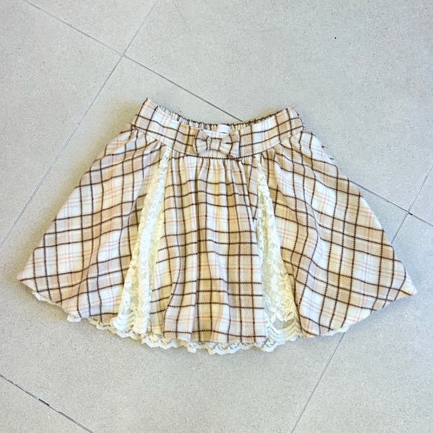 리즈리사 핑크 브라운 체크 스커트