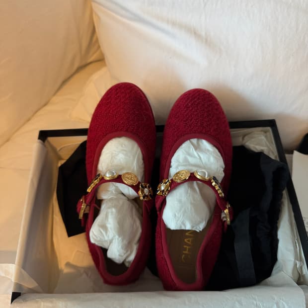 샤넬 메리제인 플랫슈즈 레드 37C