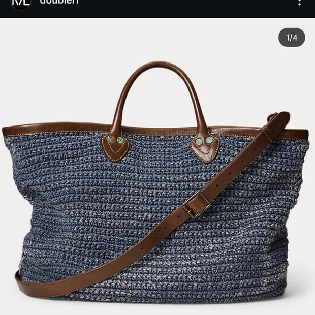 더블알엘 레드 트림 핸드 우븐 인디고 토트