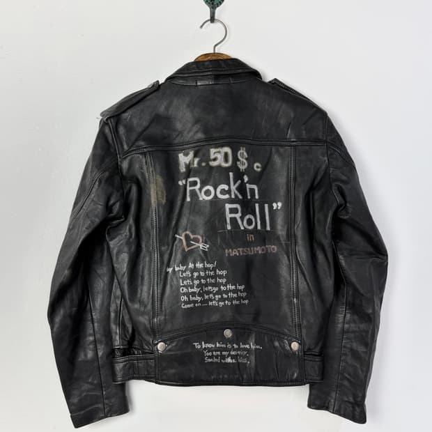 90s 빈티지 핸드 페인티드 레더 라이더 자켓