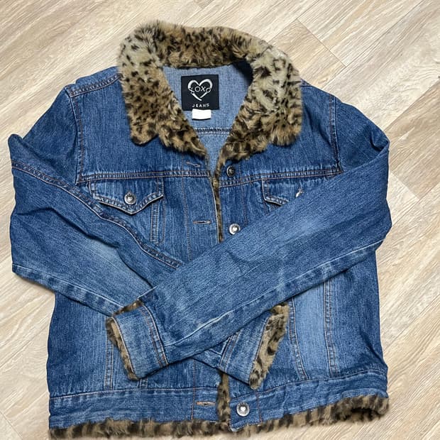 Xoxo jeans 데님 청자켓 갸루 호피 아우터