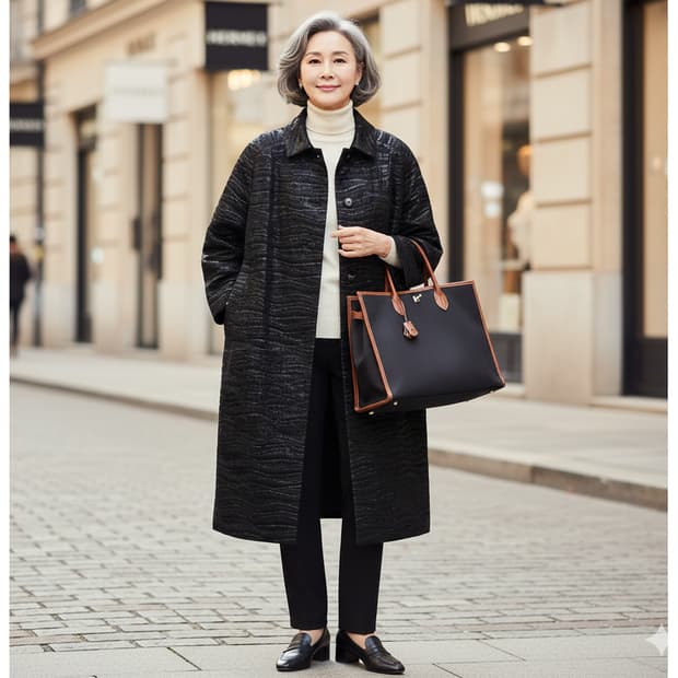 YOSHIKO 클래식 와이드 박시핏 트윙클 자가드 롱코트
