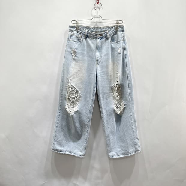 OH YEAH 여성 와이드데님팬츠 찢청 연청 30