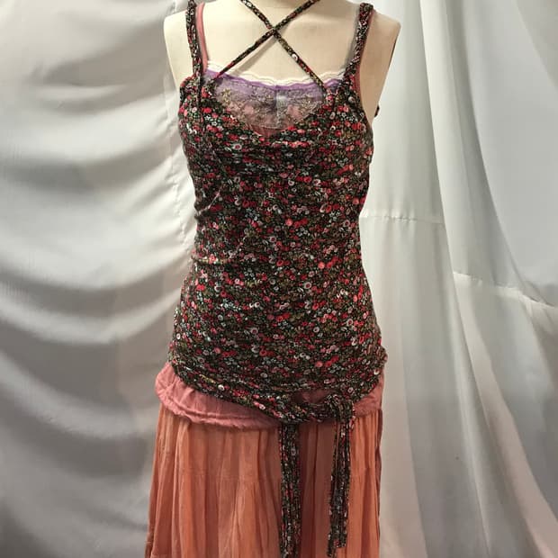 잔꽃 하구미 모리걸 레이스 레이어드 롱스커트 코디