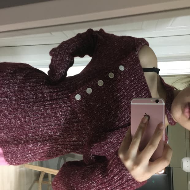 원숄더 오프숄더 버튼 니트 스카프 세트