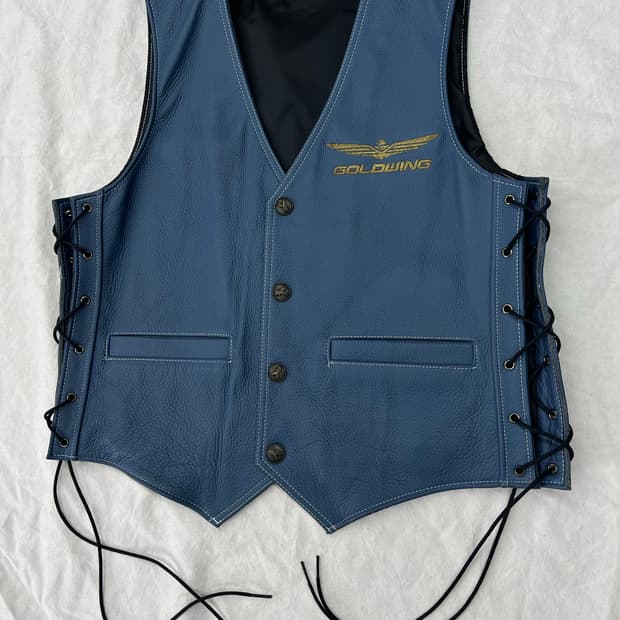 골드윙 블루 가죽 조끼 