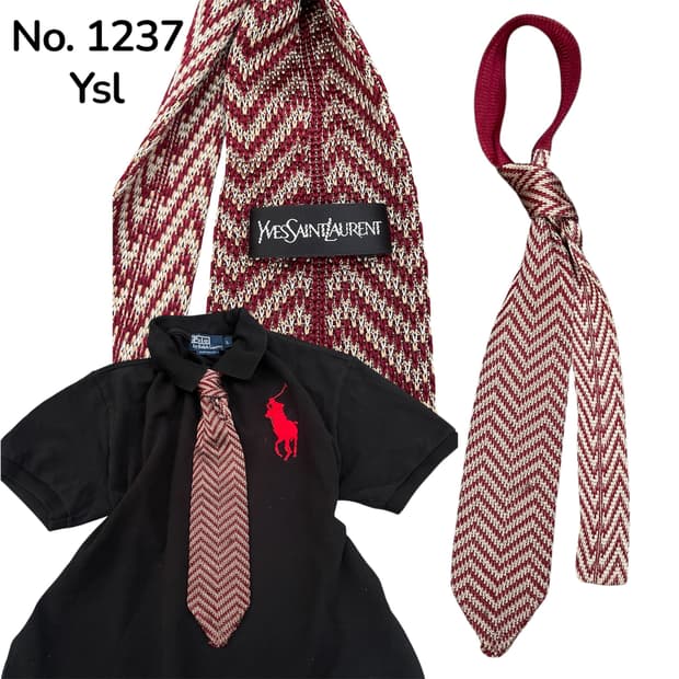 90s 입생로랑 YSL 니트 넥타이 버건디 헤링본 넥타이