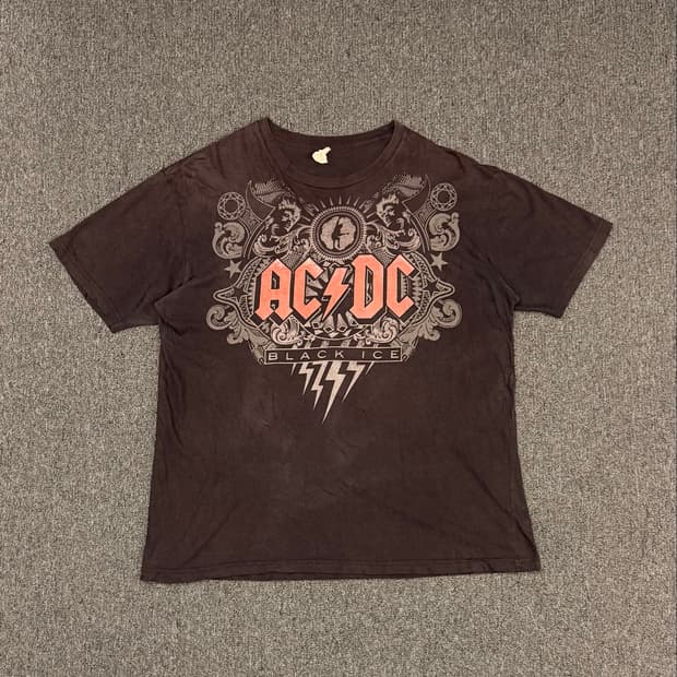 OS)ACDC 프린팅 빈티지 밴드 반팔 티셔츠