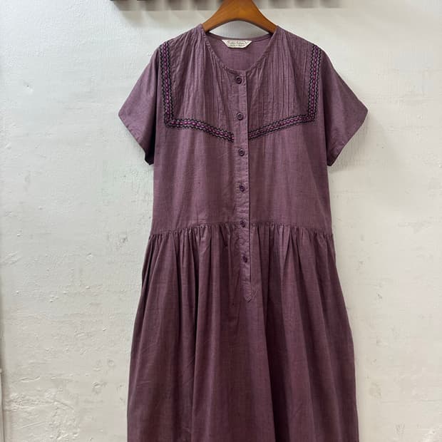 Made in India 빈티지 에스닉 핀턱 자수 보헤미안 코튼 원피스