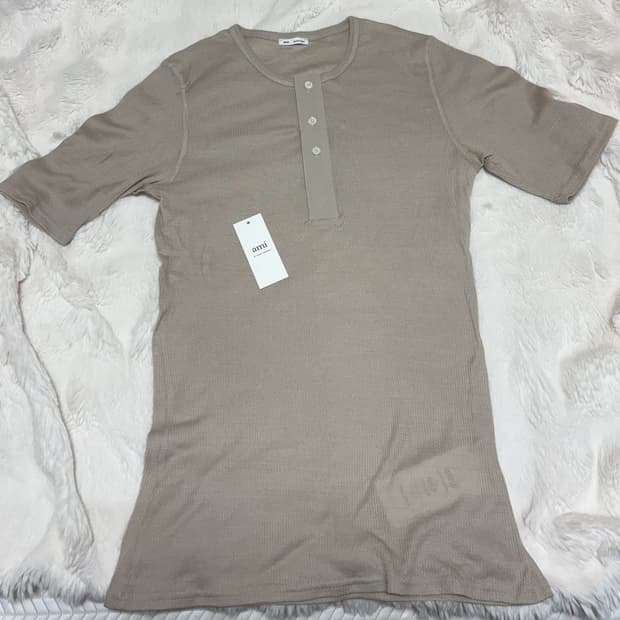 AMI 코튼 저지 헨리넥 티셔츠 베이지 / XXL