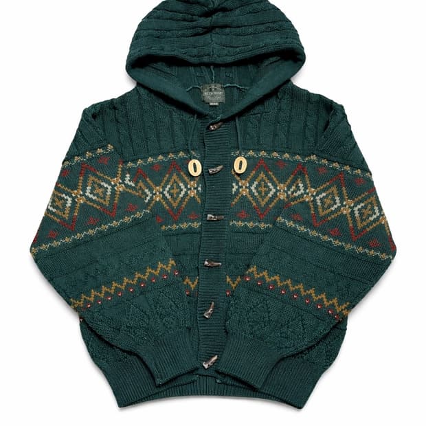 JPN 90s~00s 일본 빈티지 울100 노르딕 보헤미안 후드 가디건