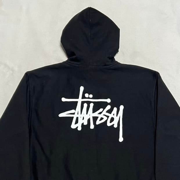 L 스투시 빅로고 블랙 기모 후드티