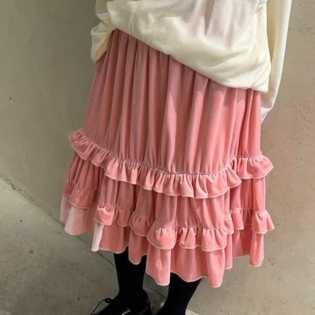 샵페어리 romantic velvet midi skirt (pink)