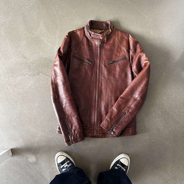 브라운 레더 싱글 라이더 자켓