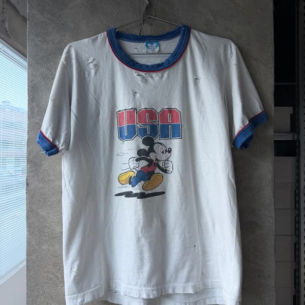 빈티지 디즈니 USA 미키마우스 링거 티셔츠