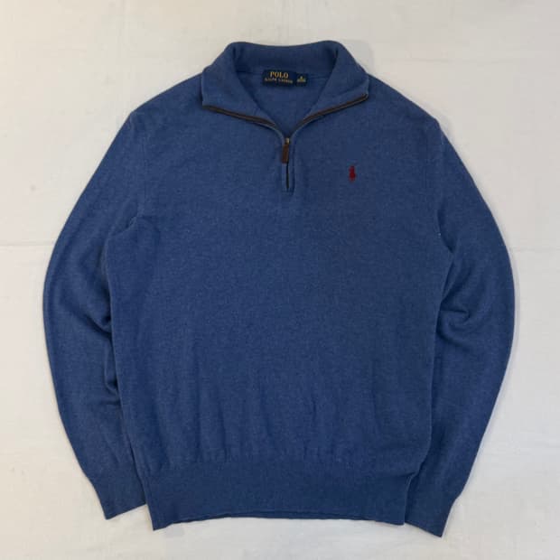폴로 랄프로렌 반집업 울 니트 블루