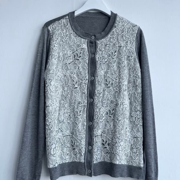 *SALE) 그레이 플라워 레이스 니트 가디건
