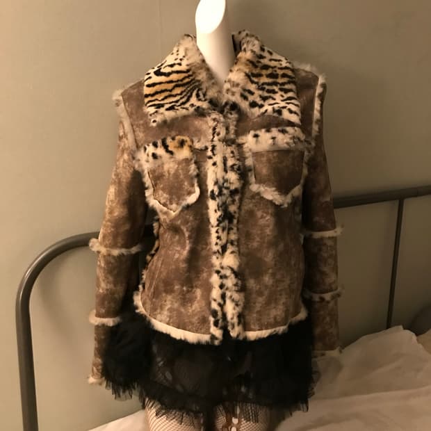 Vintage 갸루 레오파드 스웨이드 퍼 자켓