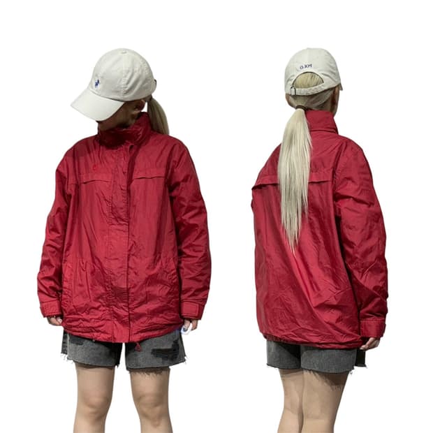피코 레드 오버핏 바람막이 트랙 자켓 L