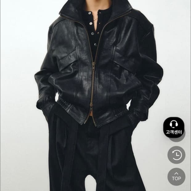 노이어 앤틱 카우 레더 하이넥 블루종 자켓 50