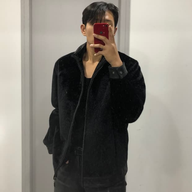 빈티지 퍼 양가죽 배색 레더 가죽 퍼 자켓